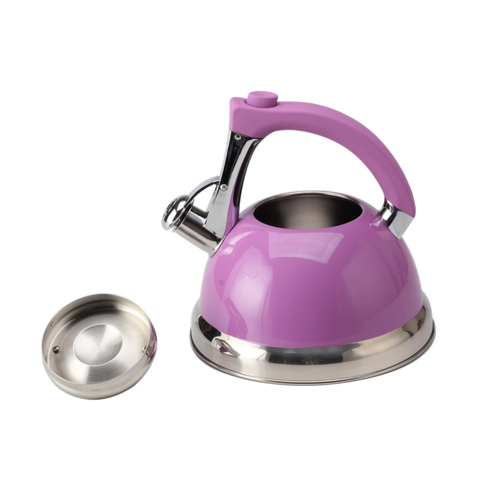 Classic Stainless Steel Whistling Tea Kettle With Purple Handle