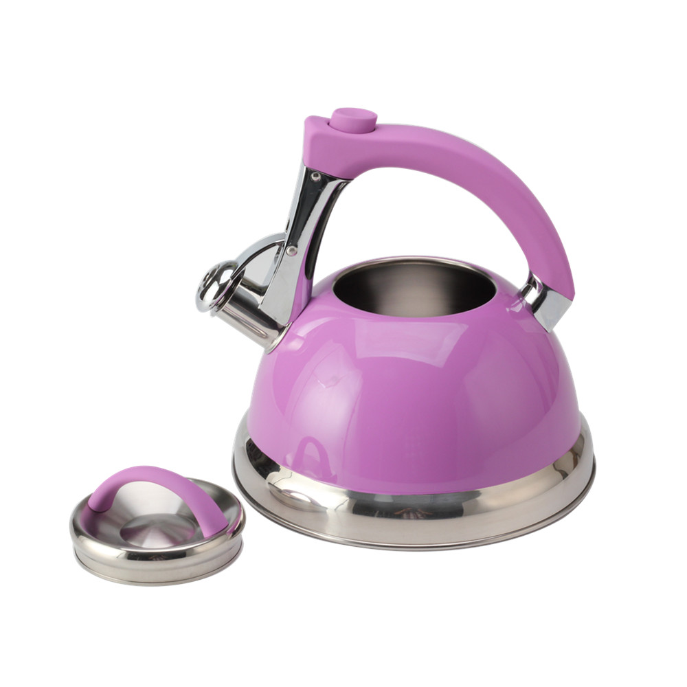 Classic Stainless Steel Whistling Tea Kettle With Purple Handle