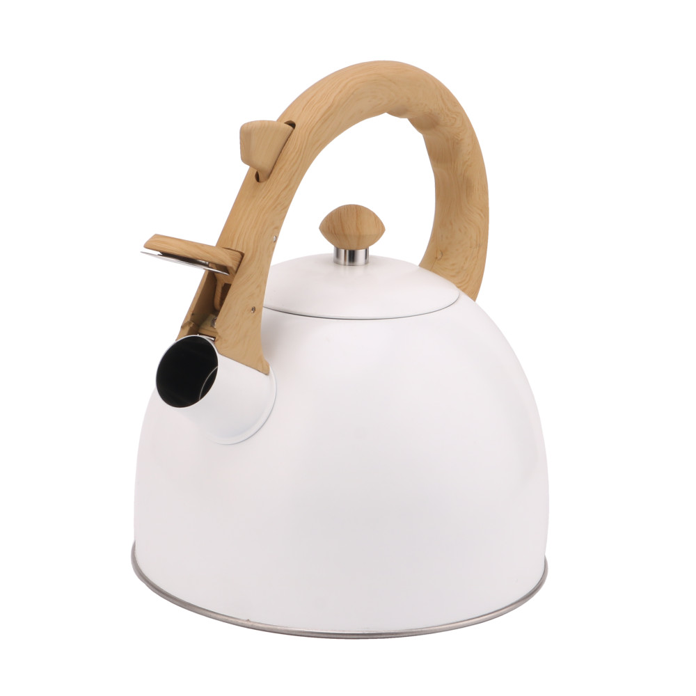 S/S Whistling Kettle - Wooden Handle-White