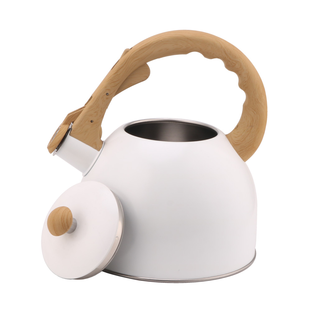 S/S Whistling Kettle - Wooden Handle-White