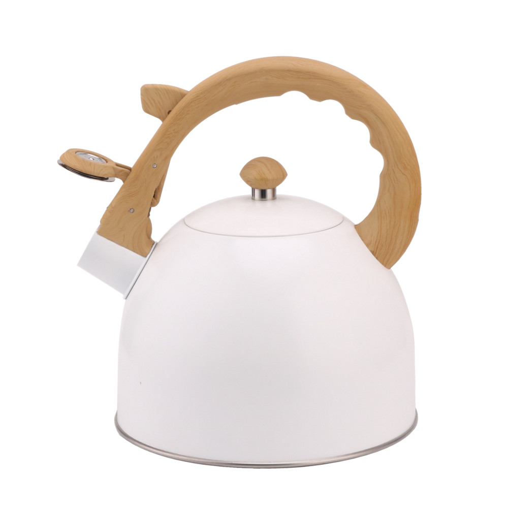 S/S Whistling Kettle - Wooden Handle-White