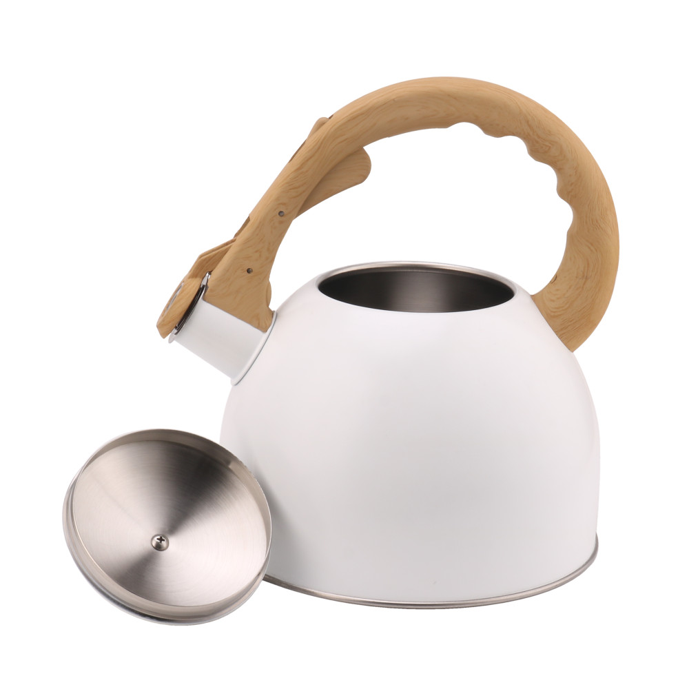 S/S Whistling Kettle - Wooden Handle-White