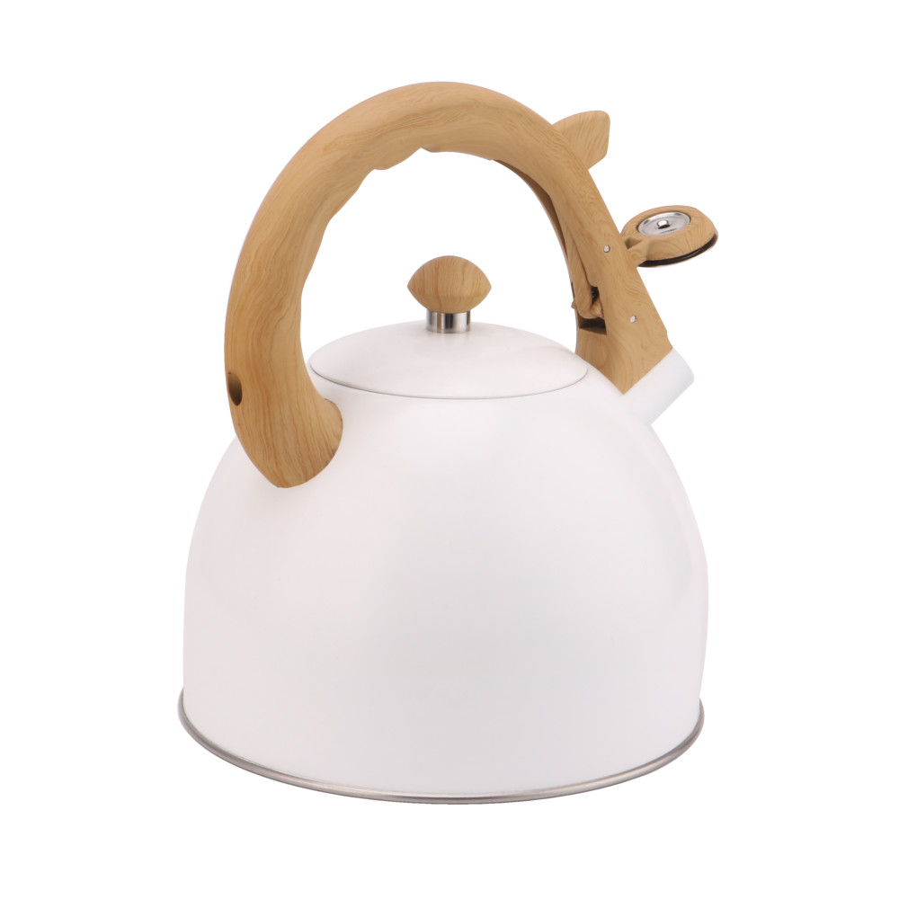 S/S Whistling Kettle - Wooden Handle-White