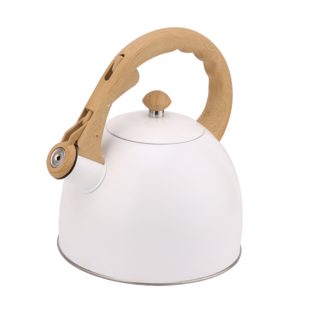 S/S Whistling Kettle - Wooden Handle-White