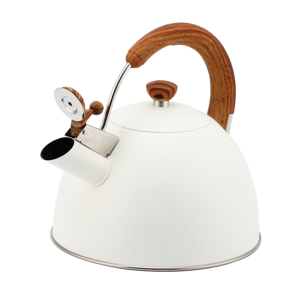 Modern S/S Whistling Kettle for Kitchen White With Wooden Handle