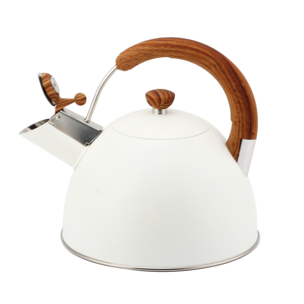 Modern S/S Whistling Kettle for Kitchen White With Wooden Handle