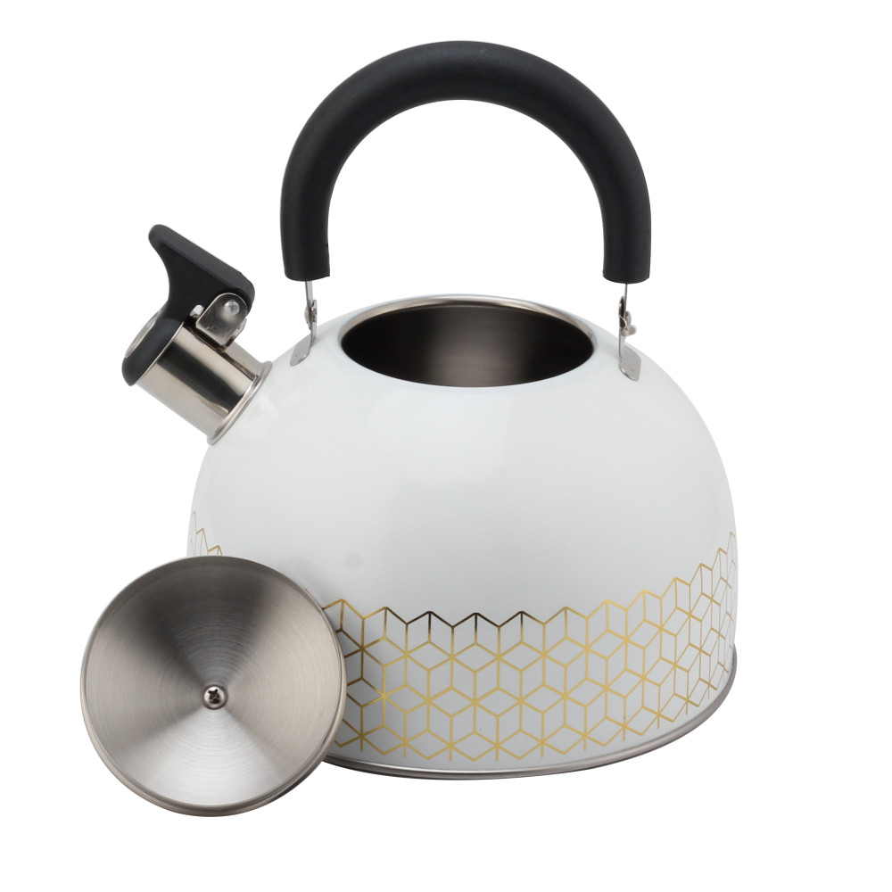 Patterned Stainless Steel Tea Kettle With Whistling Sound-White