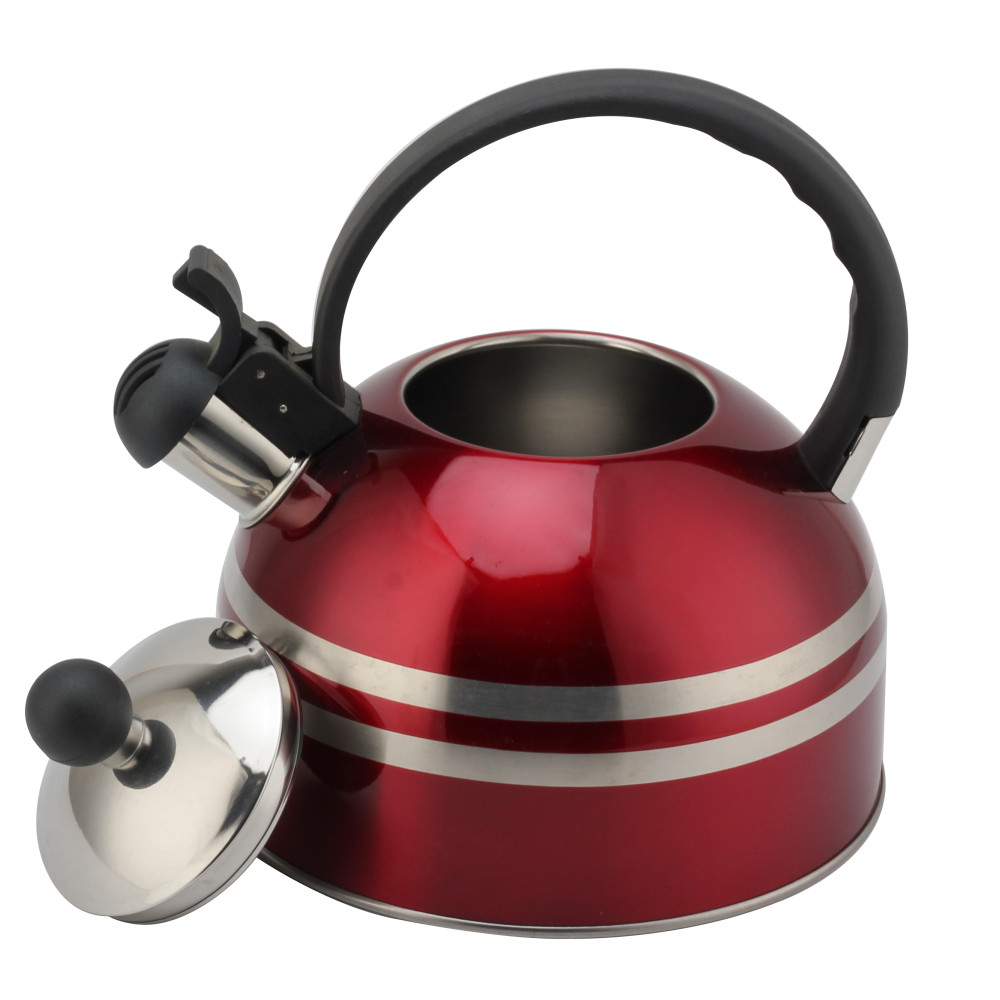 S/S Tea Kettle With Whistling Sound-Suitable for All Hob Types-Red