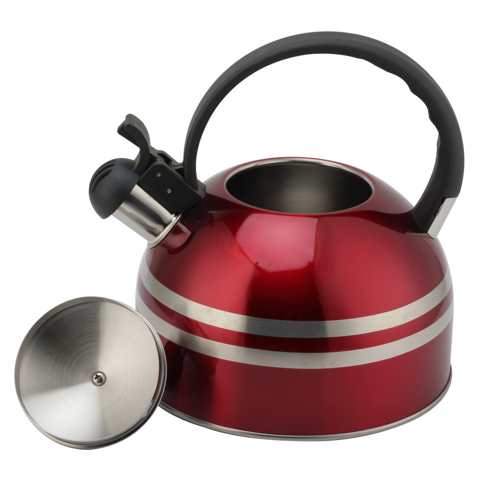 S/S Tea Kettle With Whistling Sound-Suitable for All Hob Types-Red