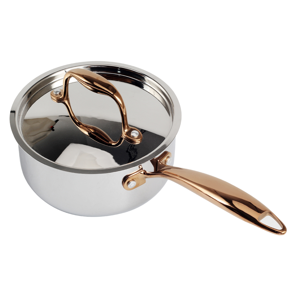 Whole-Clad Tri-Ply Stainless Steel Sauce Pan With Gold Handle