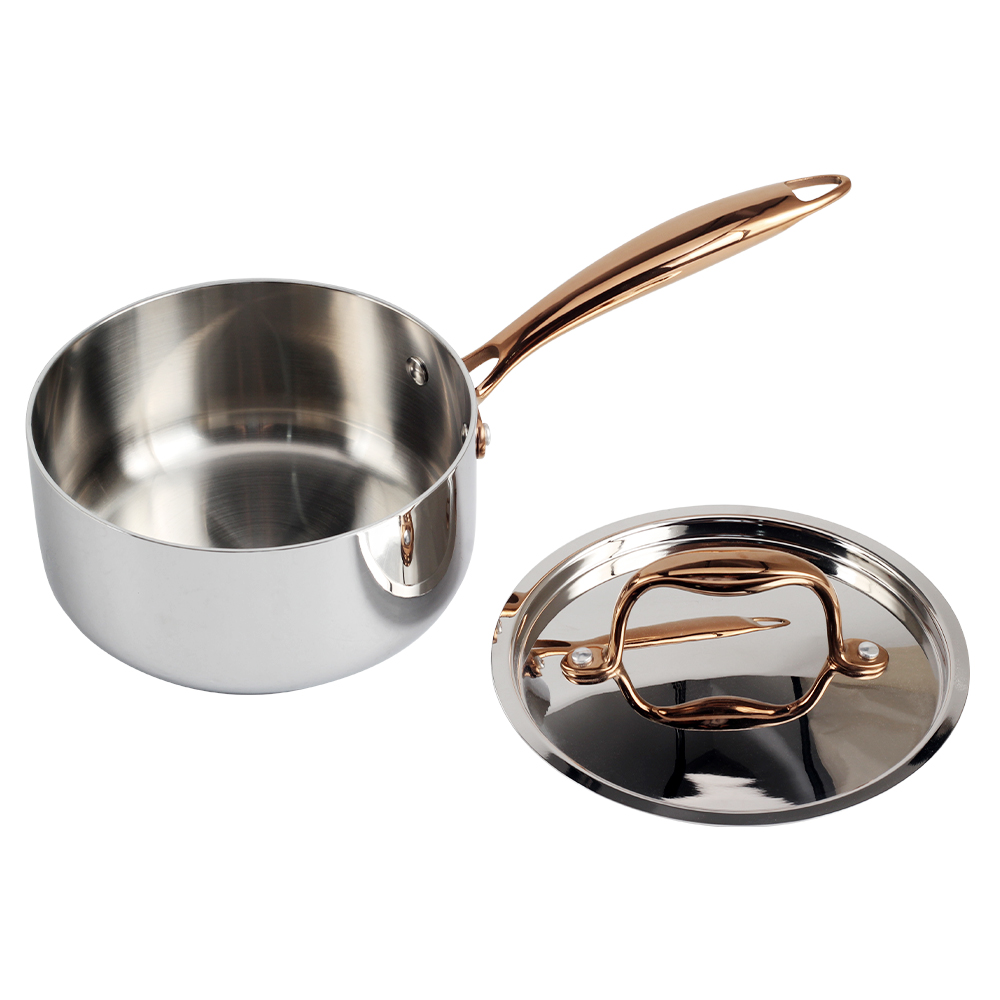 Whole-Clad Tri-Ply Stainless Steel Sauce Pan With Gold Handle