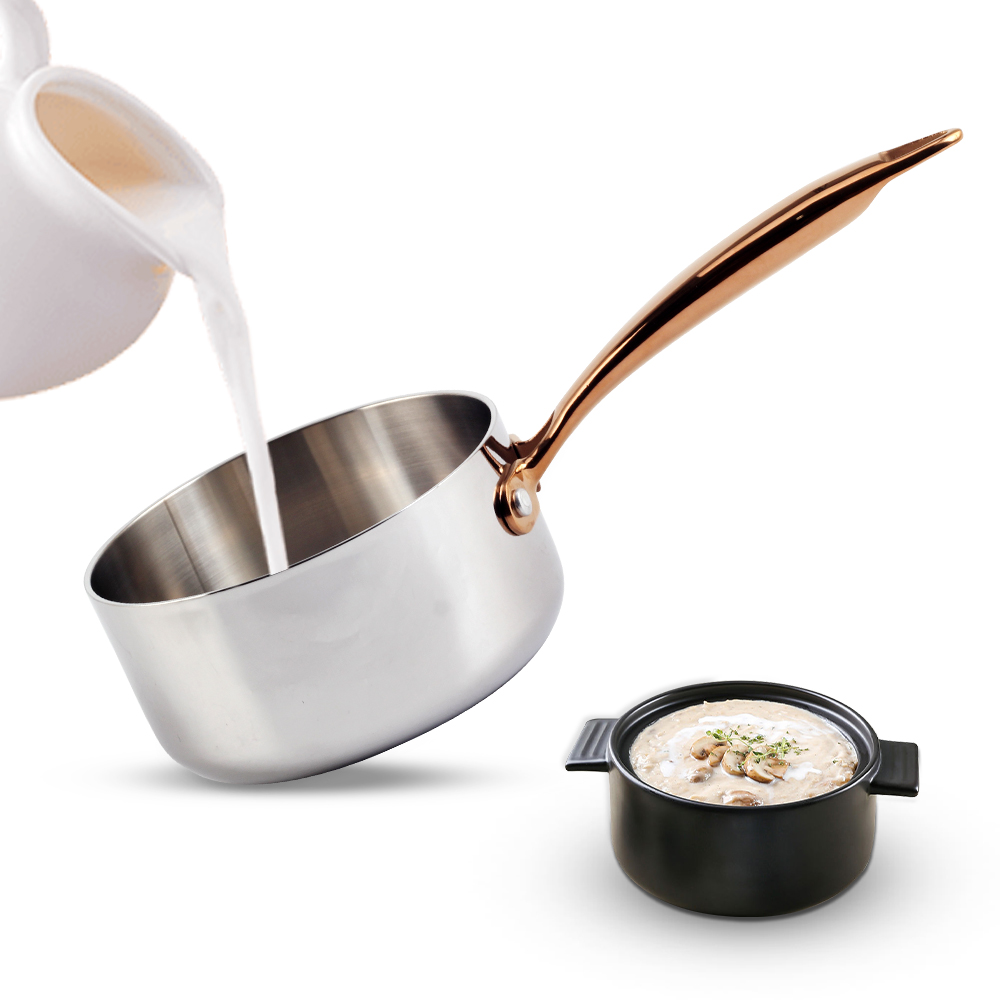 Whole-Clad Tri-Ply Stainless Steel Sauce Pan With Gold Handle