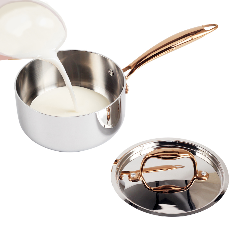 Whole-Clad Tri-Ply Stainless Steel Sauce Pan With Gold Handle