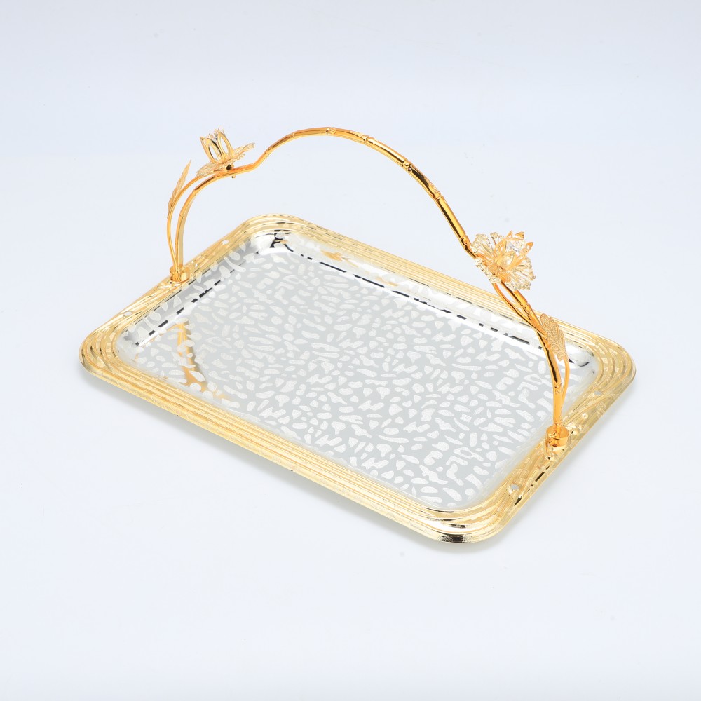 Double Rectangular Iron Tray With Round Handle