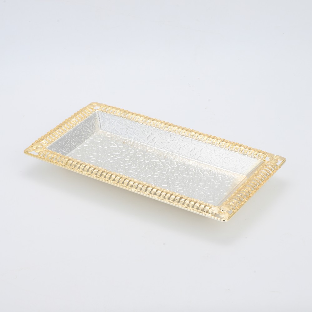 Coffee Serving Tray, Lace Rectangular Iron Tray Pattern Double Color