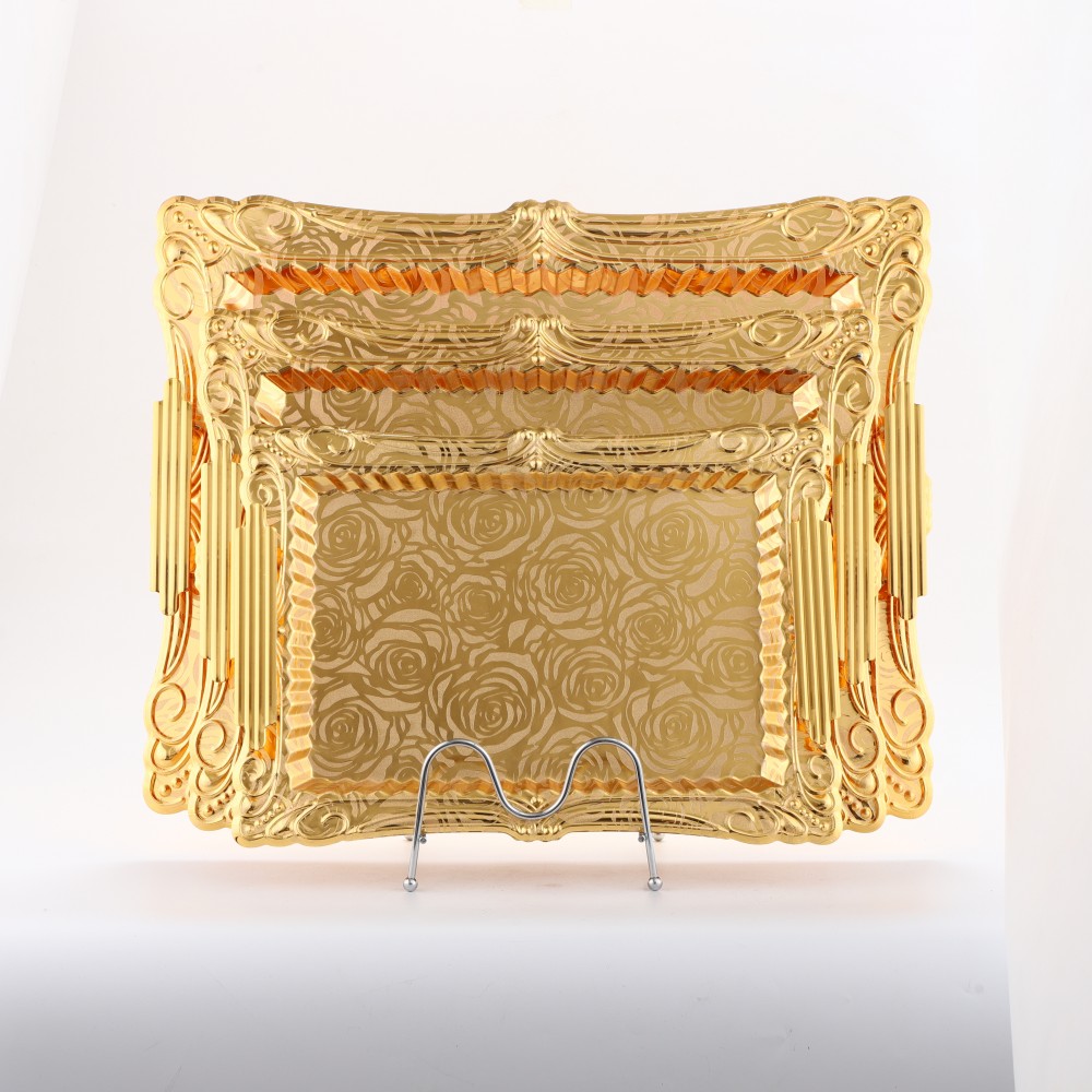 Metal Serving Tray for Home, Lace Rectangular Iron Tray Pattern Gold