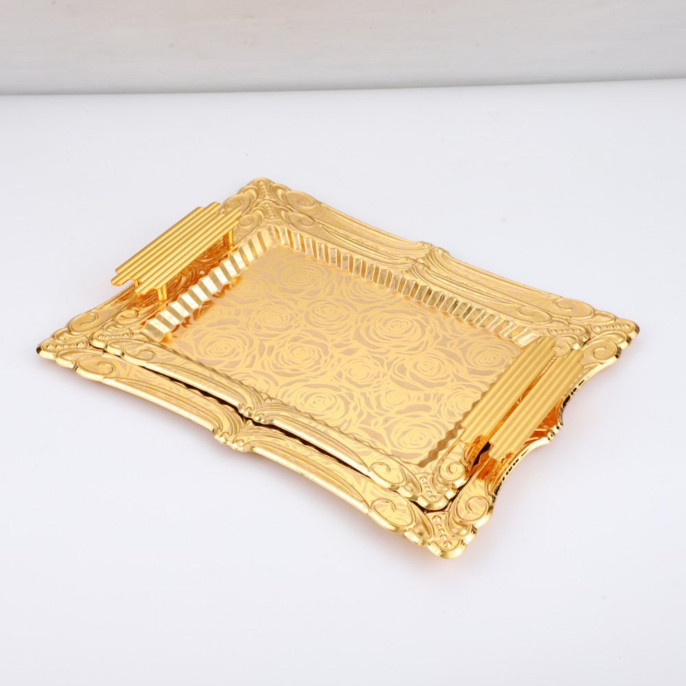 Metal Serving Tray for Home, Lace Rectangular Iron Tray Pattern Gold