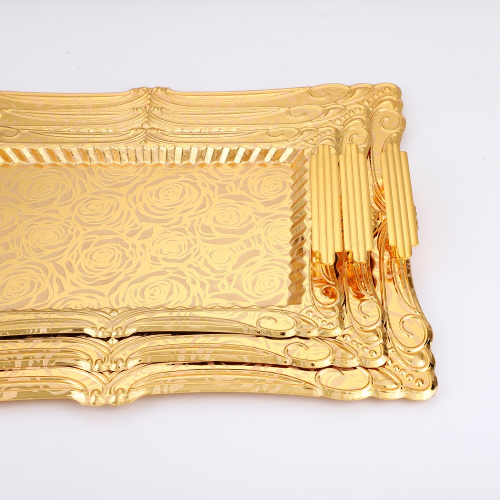 Metal Serving Tray for Home, Lace Rectangular Iron Tray Pattern Gold