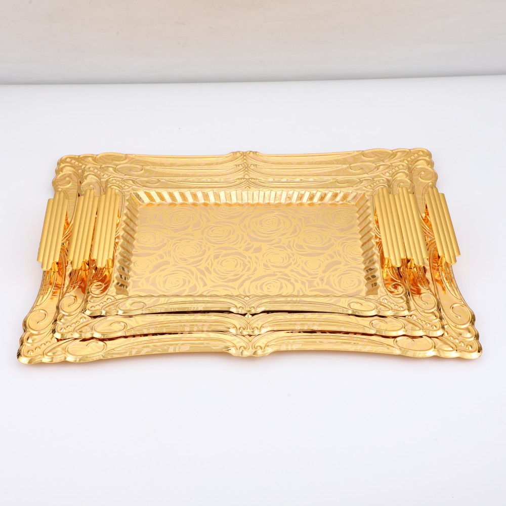 Metal Serving Tray for Home, Lace Rectangular Iron Tray Pattern Gold