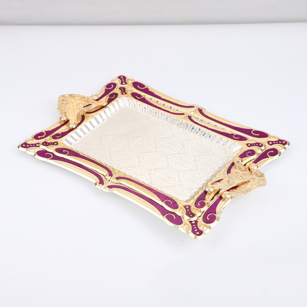 Round Side Rectangular Iron Tray Pattern Purple Drops