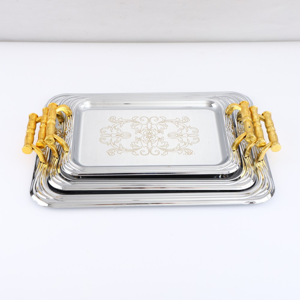 Round-Side Rectangular Iron Tray in Chrome