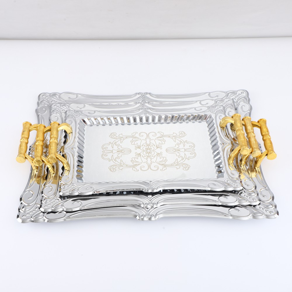 Lace Rectangular Iron Tray in Chrome