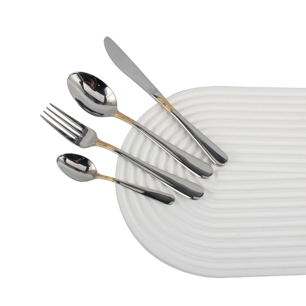 Stainless Steel Flatware Set,  silver plated with gold accents