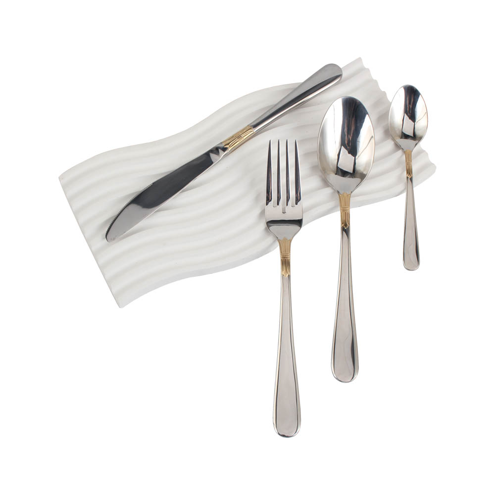 Stainless Steel Flatware Set,  silver plated with gold accents