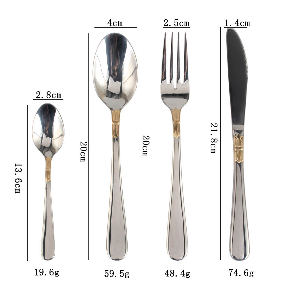 Stainless Steel Flatware Set,  silver plated with gold accents