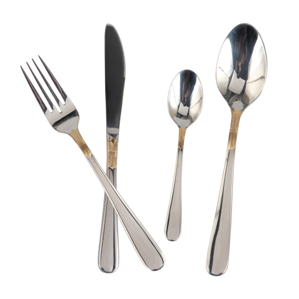 Stainless Steel Flatware Set,  silver plated with gold accents