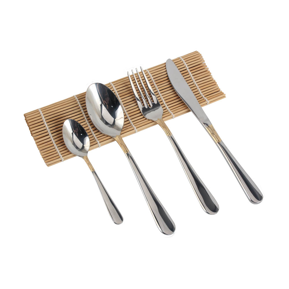 Stainless Steel Flatware Set,  silver plated with gold accents