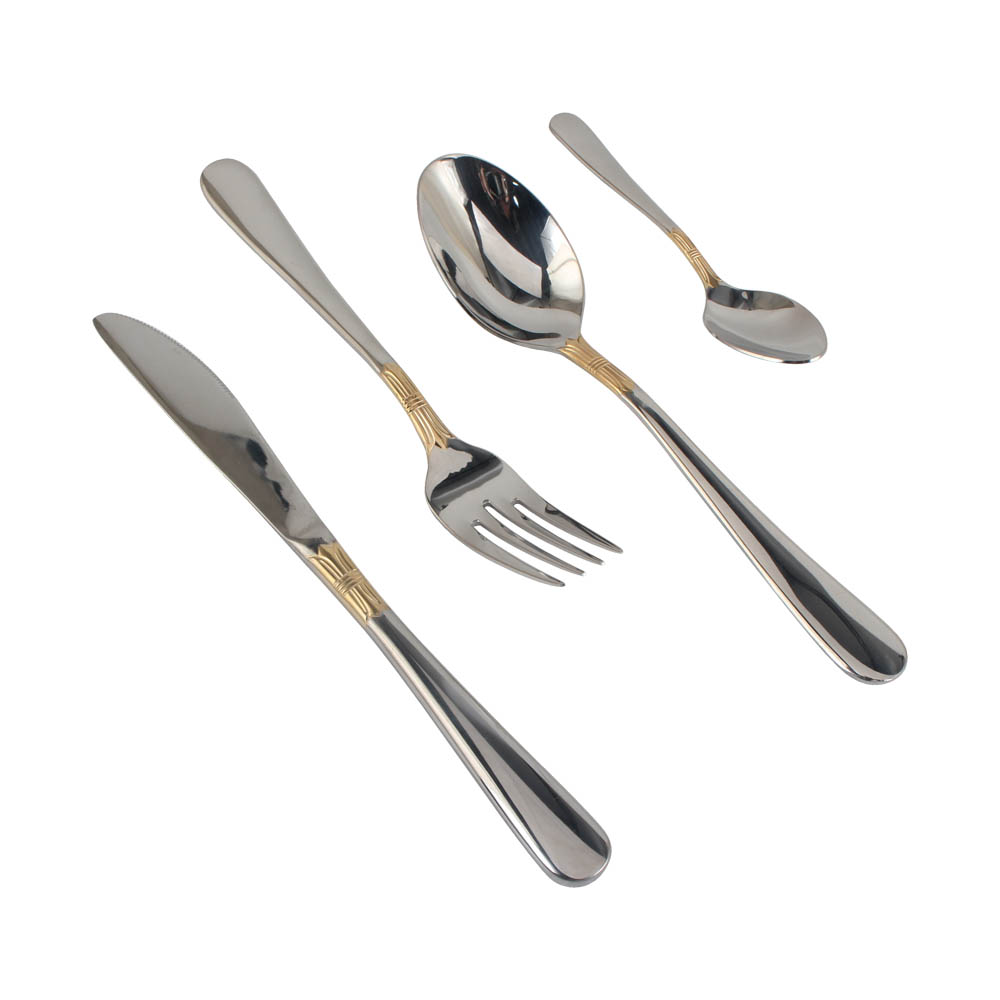 Stainless Steel Flatware Set,  silver plated with gold accents