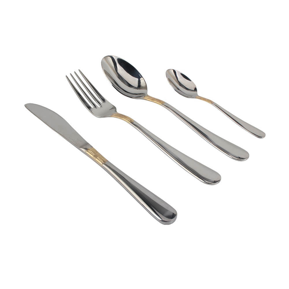 Stainless Steel Flatware Set,  silver plated with gold accents