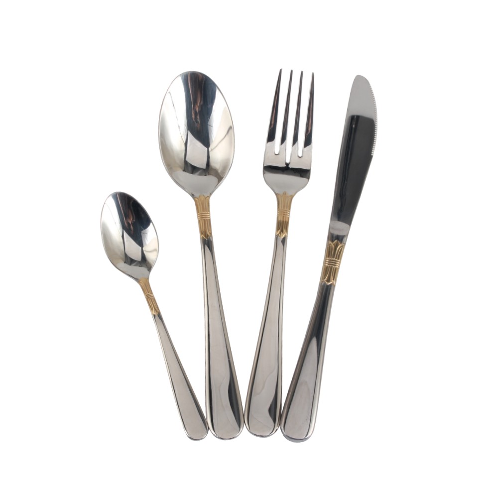 Stainless Steel Flatware Set,  silver plated with gold accents