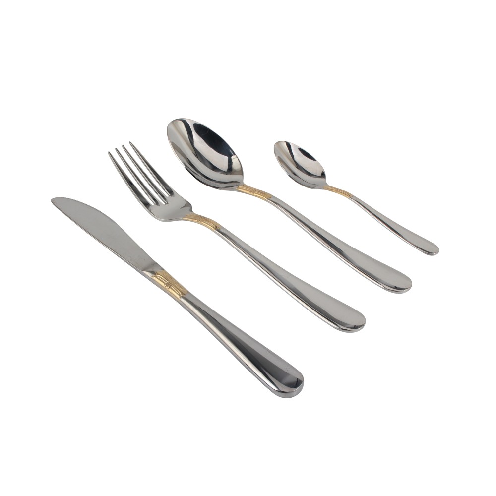 Stainless Steel Flatware Set,  silver plated with gold accents