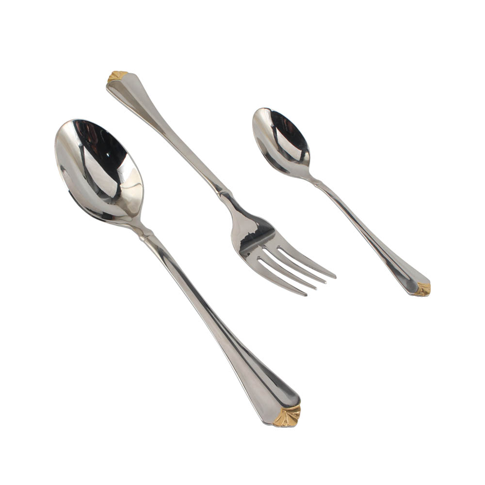 Stainless Steel Flatware Set, Mirror Polished Cutlery Set ilver plated with gold accents