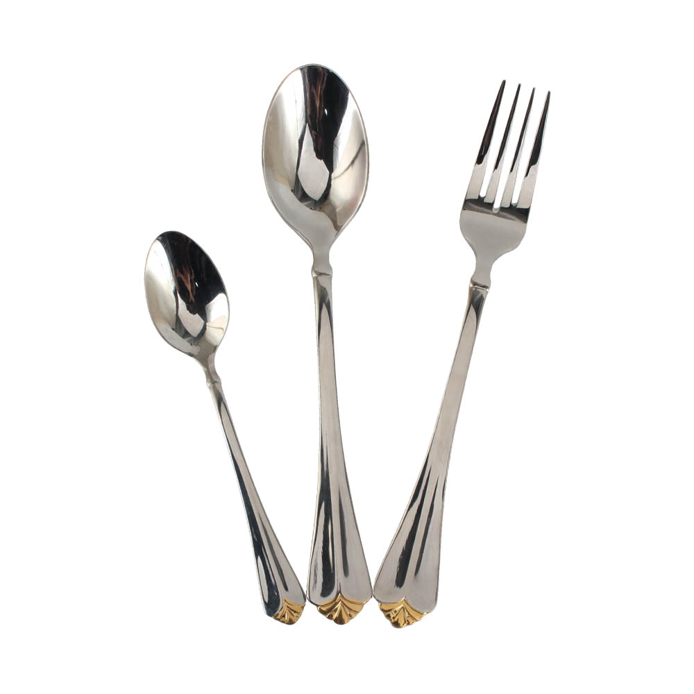 Stainless Steel Flatware Set, Mirror Polished Cutlery Set ilver plated with gold accents