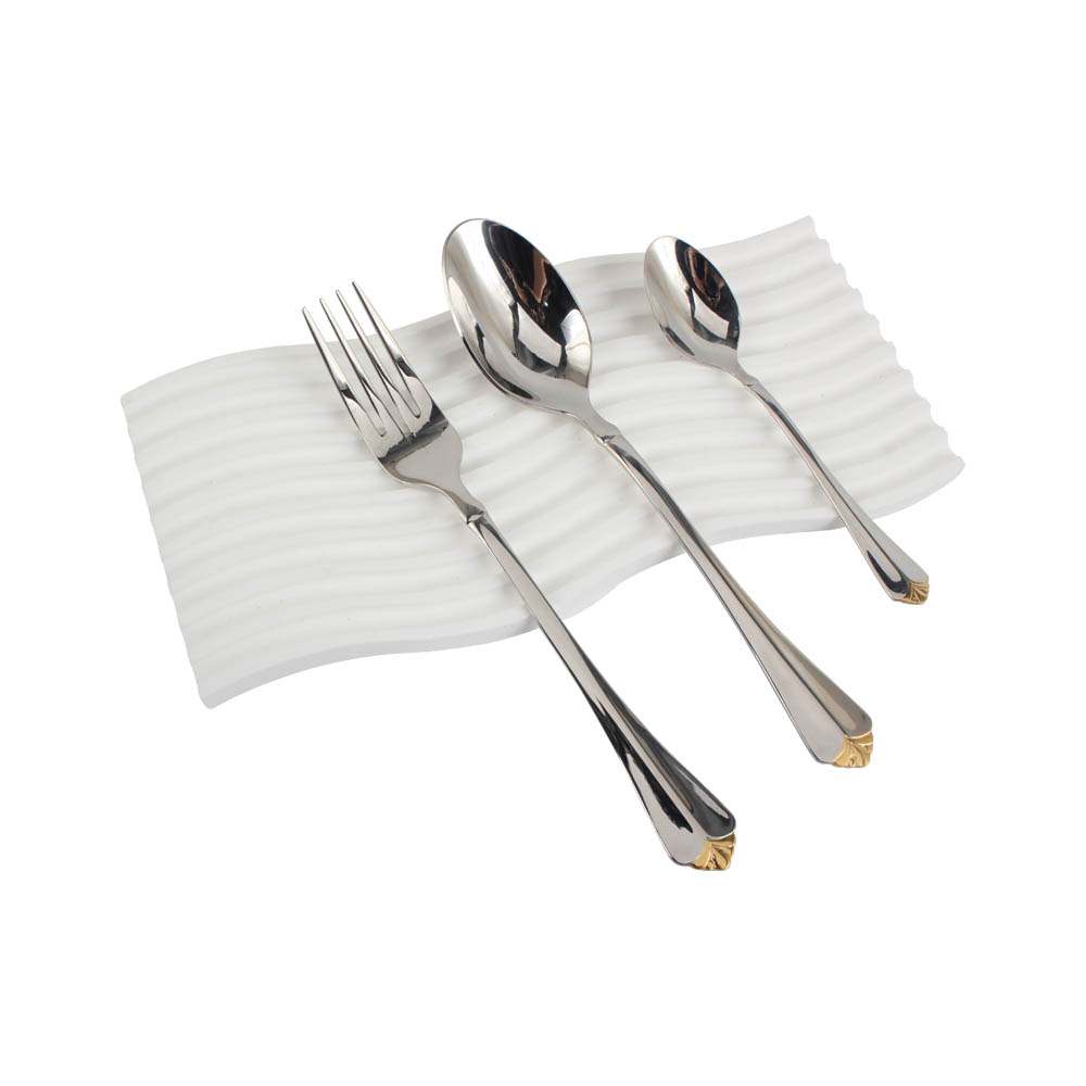 Stainless Steel Flatware Set, Mirror Polished Cutlery Set ilver plated with gold accents