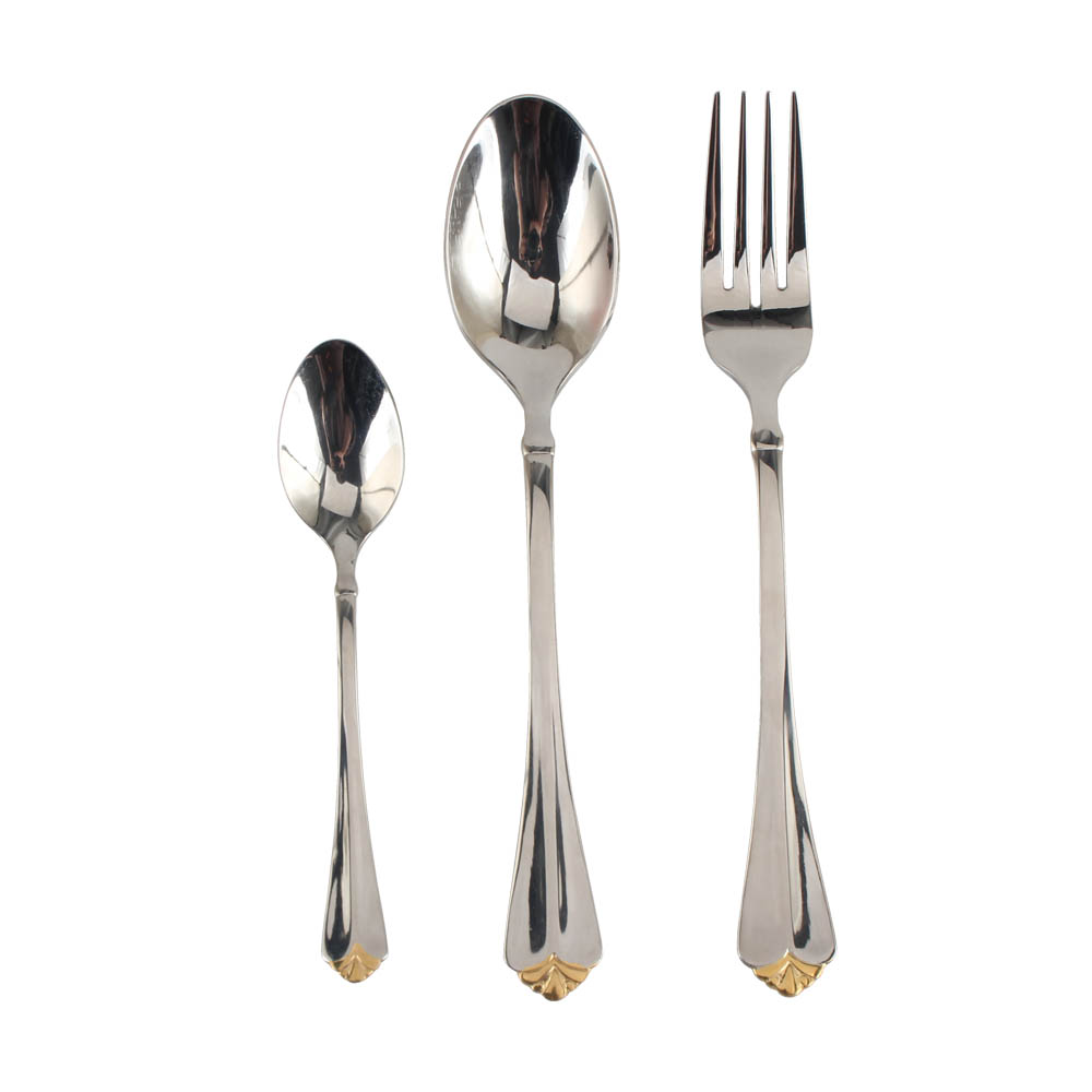 Stainless Steel Flatware Set, Mirror Polished Cutlery Set ilver plated with gold accents