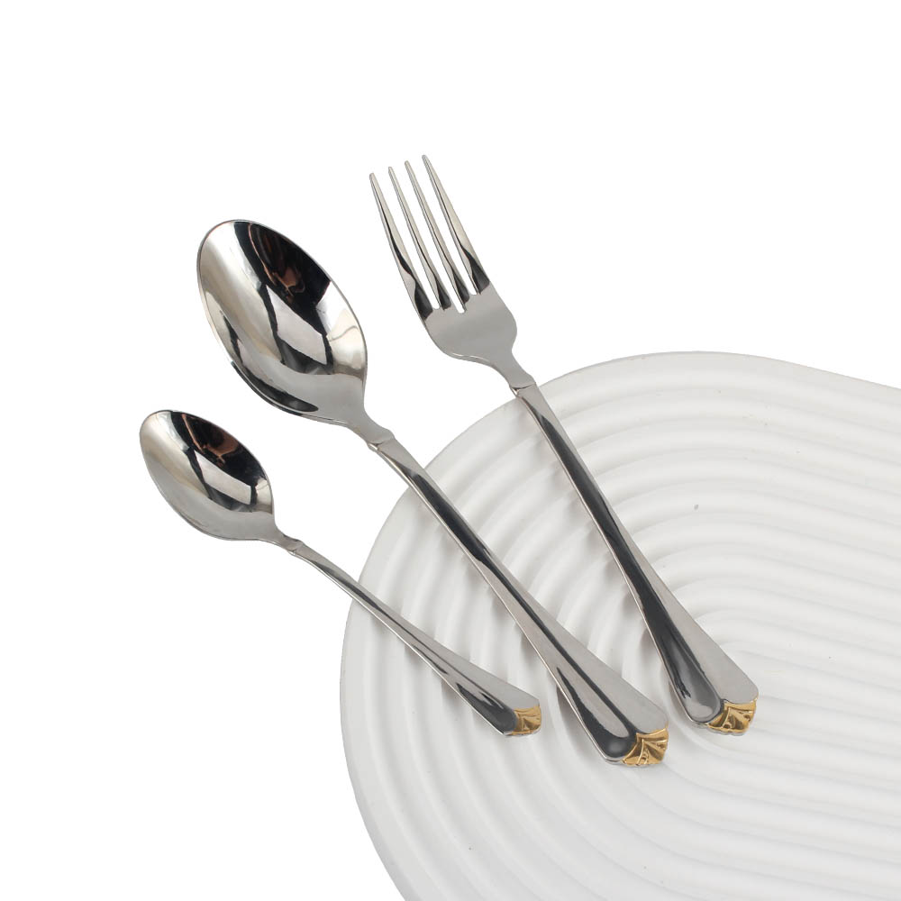 Stainless Steel Flatware Set, Mirror Polished Cutlery Set ilver plated with gold accents