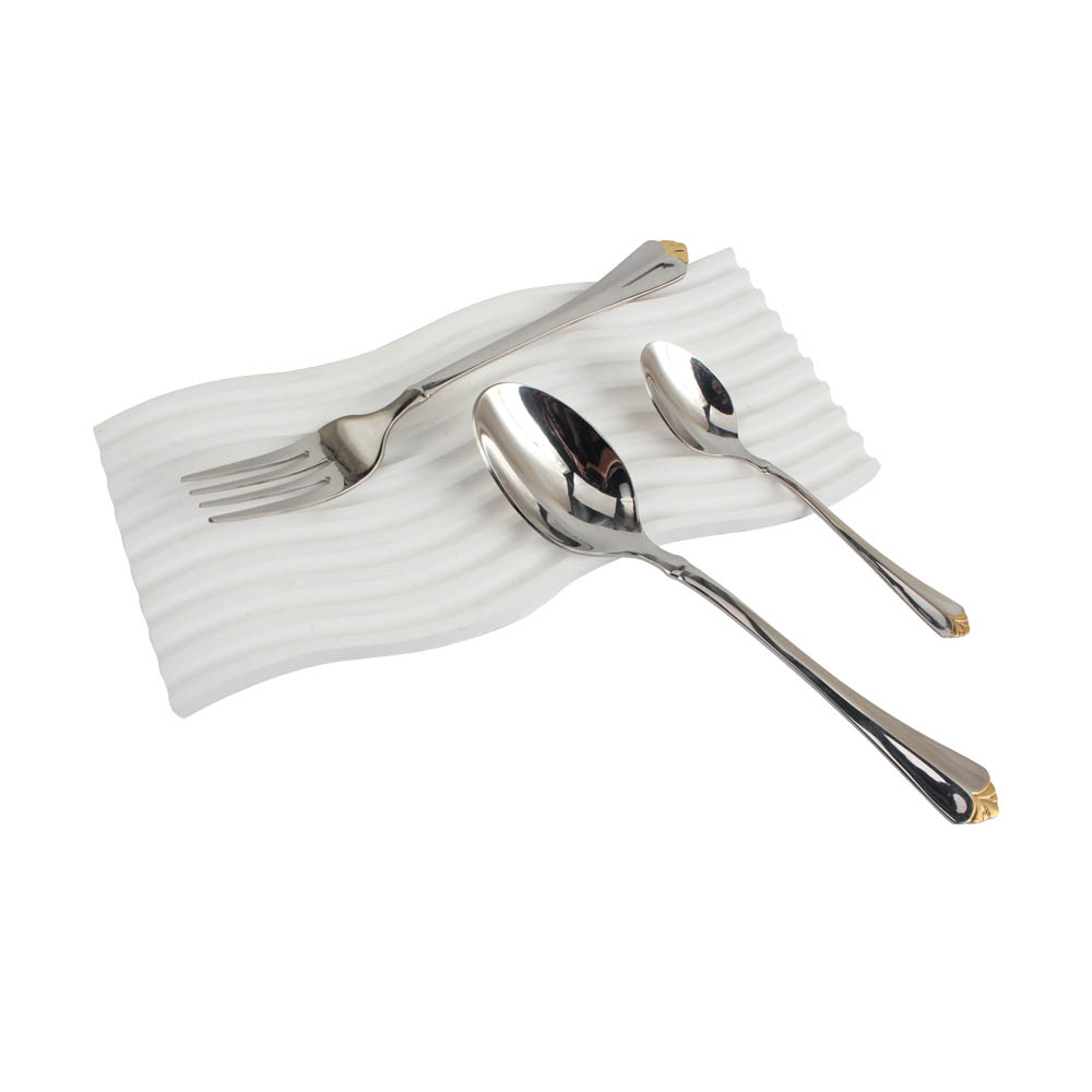 Stainless Steel Flatware Set, Mirror Polished Cutlery Set ilver plated with gold accents