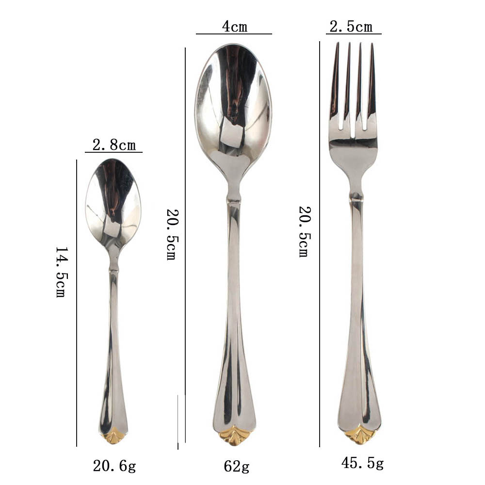 Stainless Steel Flatware Set, Mirror Polished Cutlery Set ilver plated with gold accents