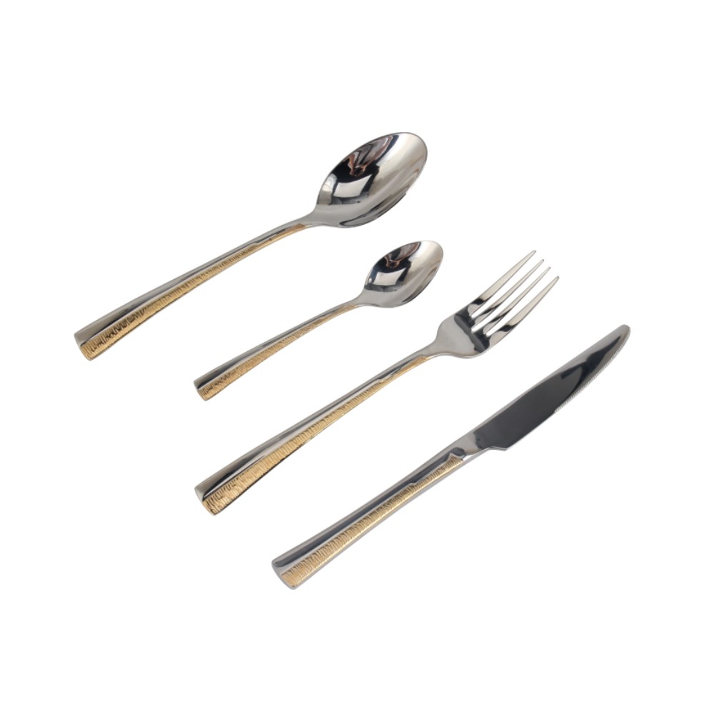 Stainless Steel Flatware Set,Fine Flatware Set with Serving Utensils, Dishwasher Safe (65, Gold Accent)