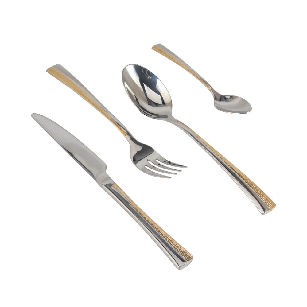 Stainless Steel Flatware Set,Fine Flatware Set with Serving Utensils, Dishwasher Safe (65, Gold Accent)