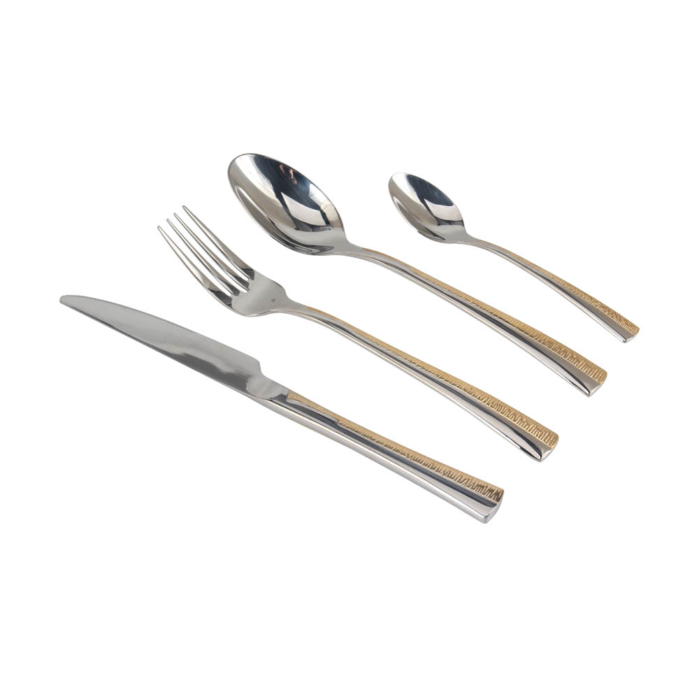 Stainless Steel Flatware Set,Fine Flatware Set with Serving Utensils, Dishwasher Safe (65, Gold Accent)