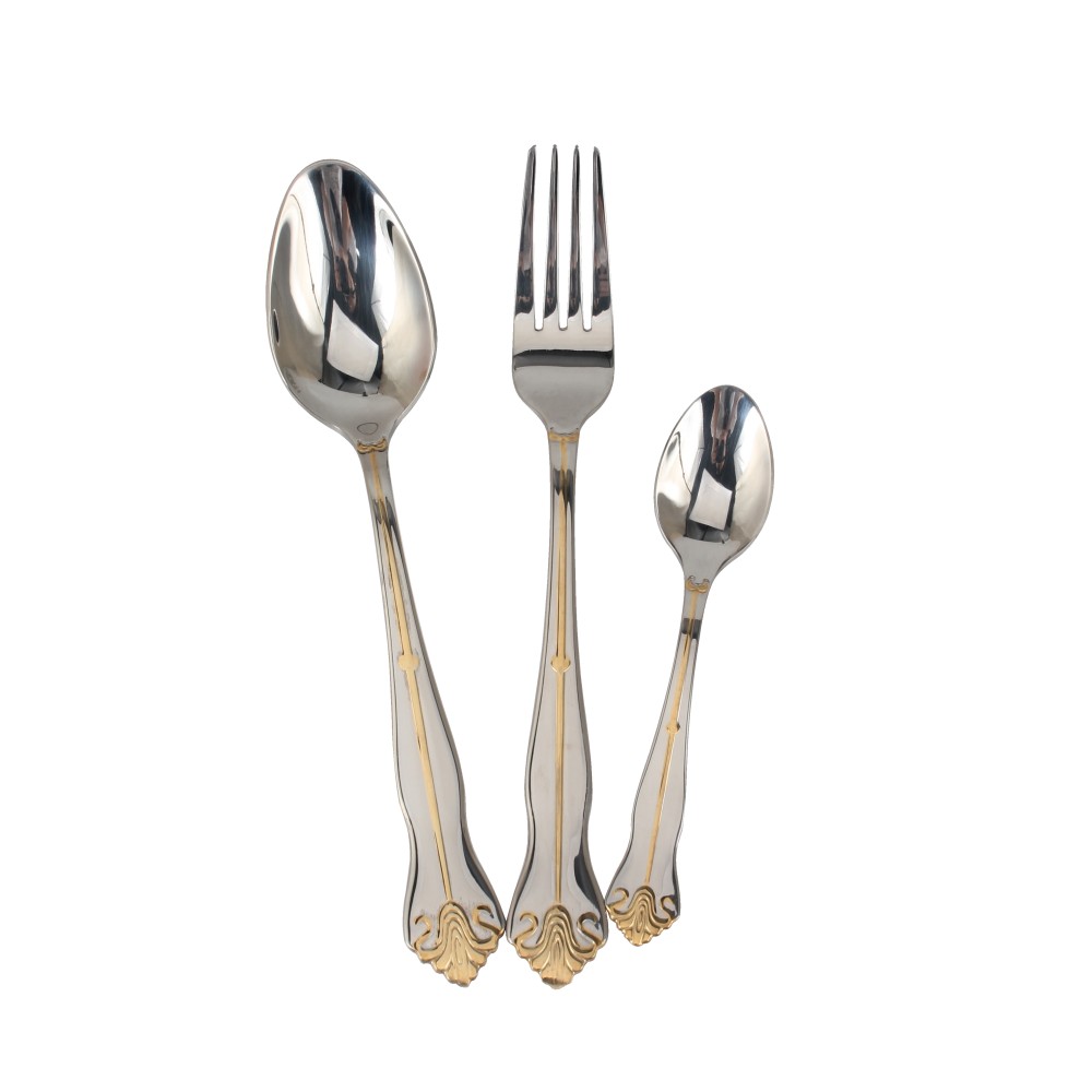 Service for 3, Fine Silverware Set (Gold Accent) Stainless Steel Flatware Set