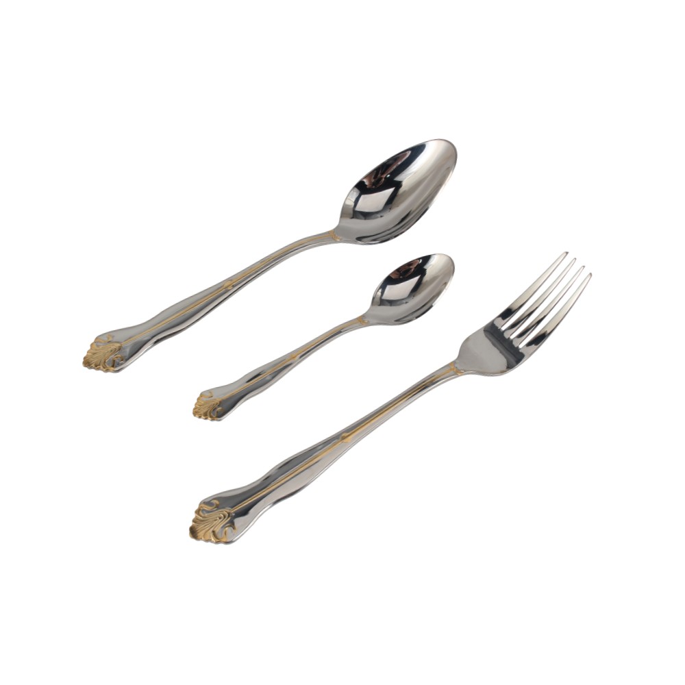 Service for 3, Fine Silverware Set (Gold Accent) Stainless Steel Flatware Set