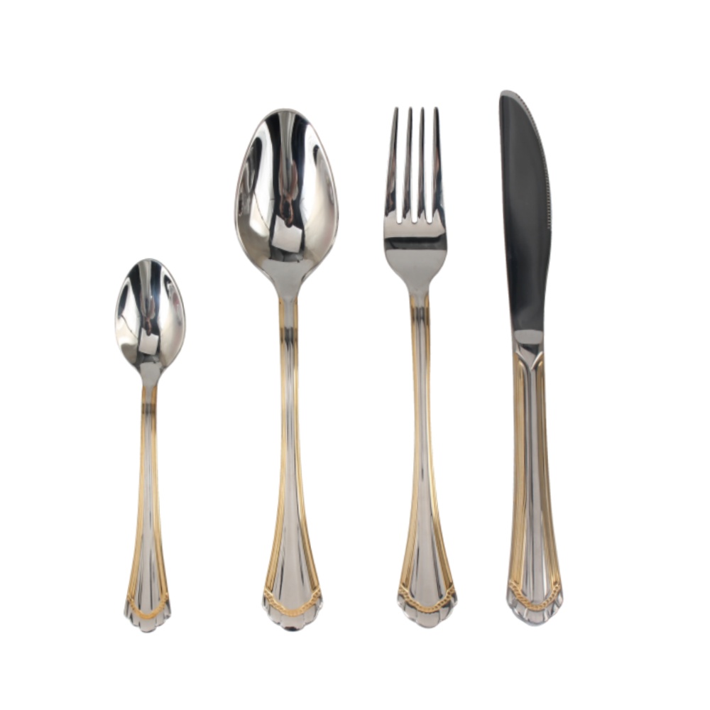 4-pcs Set Stainless Steel  Flatware set Dishwasher Safe (65, Gold Accent)