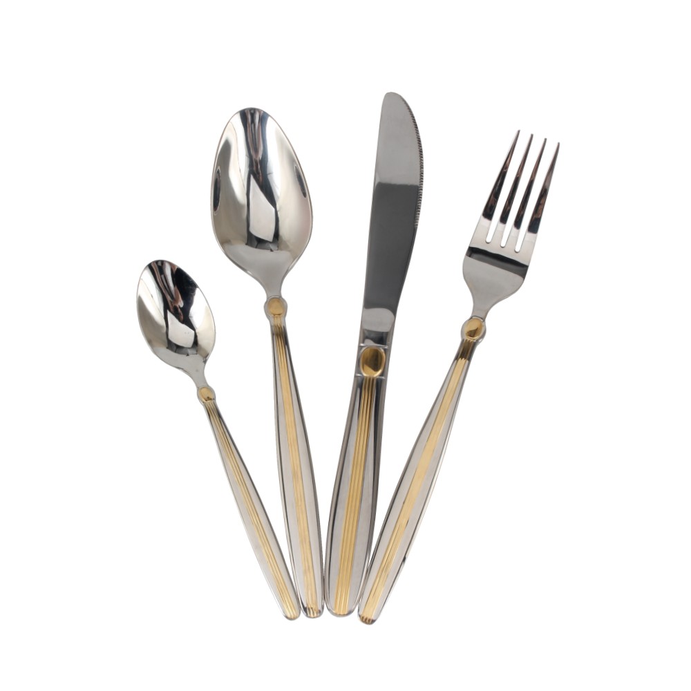 4-pcs Set Stainless Steel  Mirror Polished Flatware set Dishwasher Safe (65, Gold Accent)