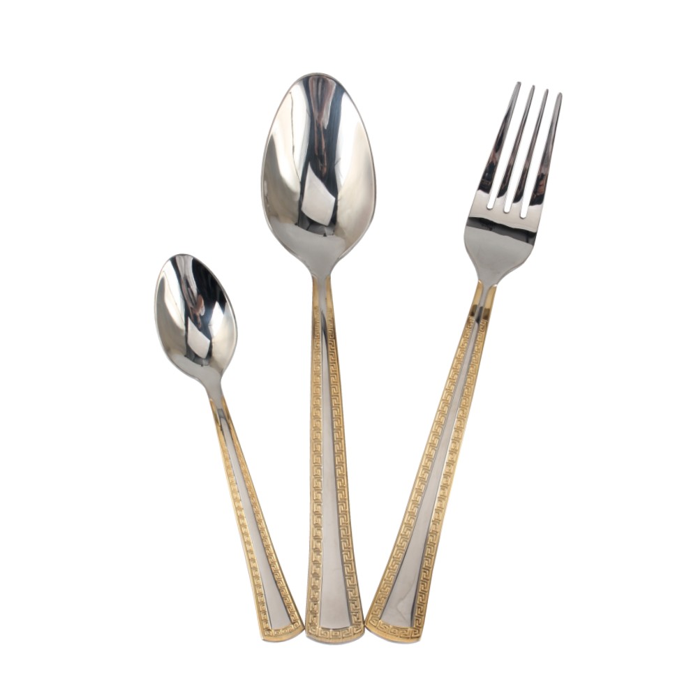 3-pcs Set Stainless Steel  Flatware set Mirror Polished Cutlery Set(65, Gold Accent)